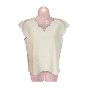 SHEIN Solid Double V-Neck Scallop Trim Blouse Cap Sleeve Regular Fit Pullover